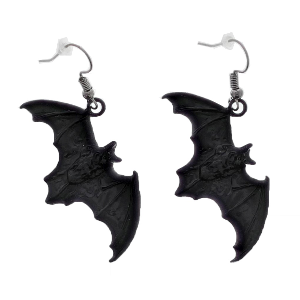 Zac's Alter Ego - Large Dangling Metal Bat Earrings - Black